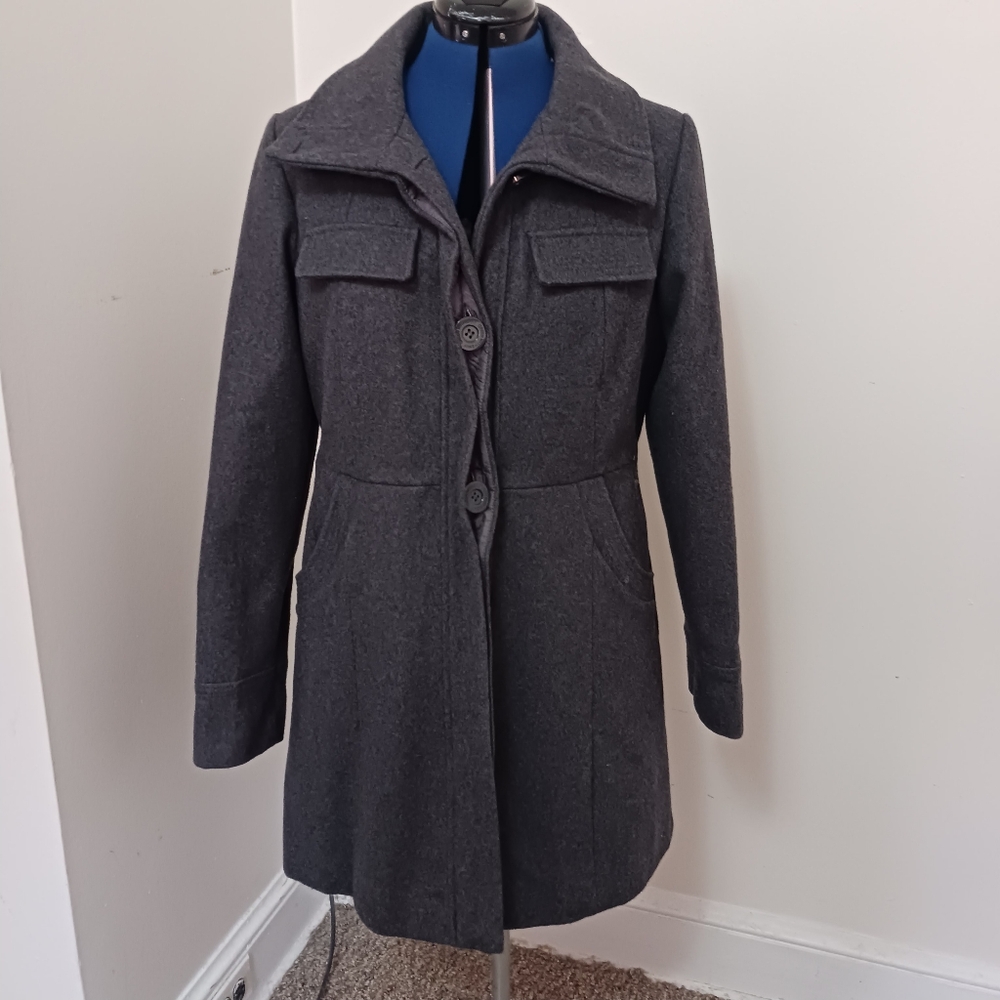 Green With Envy Womans Wool Blend Peacot Gray Sz Large Pockets Buttons